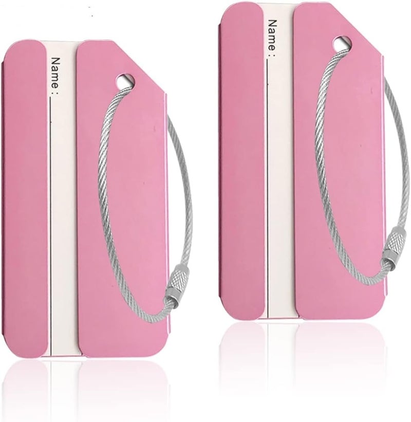 Ovener بطاقات أمتعة من الألمنيوم، حوامل بطاقات الأمتعة للسفر (2 عبوة وردي) - Image 1